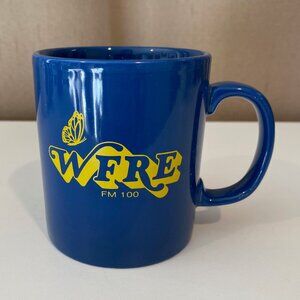 Vintage WFRE FM 100 Radio Station Mug Coloroll England‎ 3.5” Blue & Yellow
